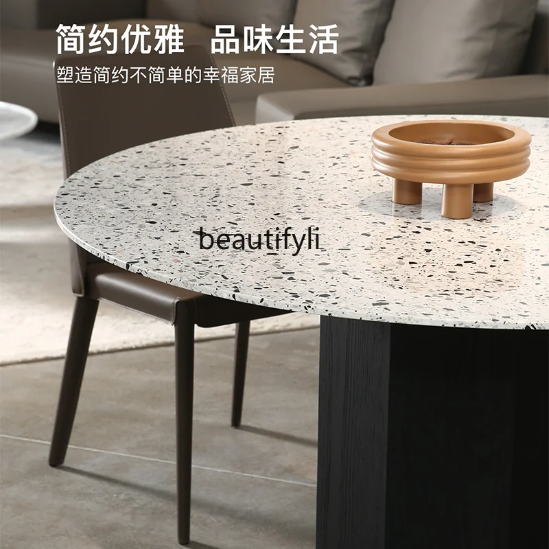 Marble dining table French cream style dining table Italian minimalist modern minimalist terrazzo dining table