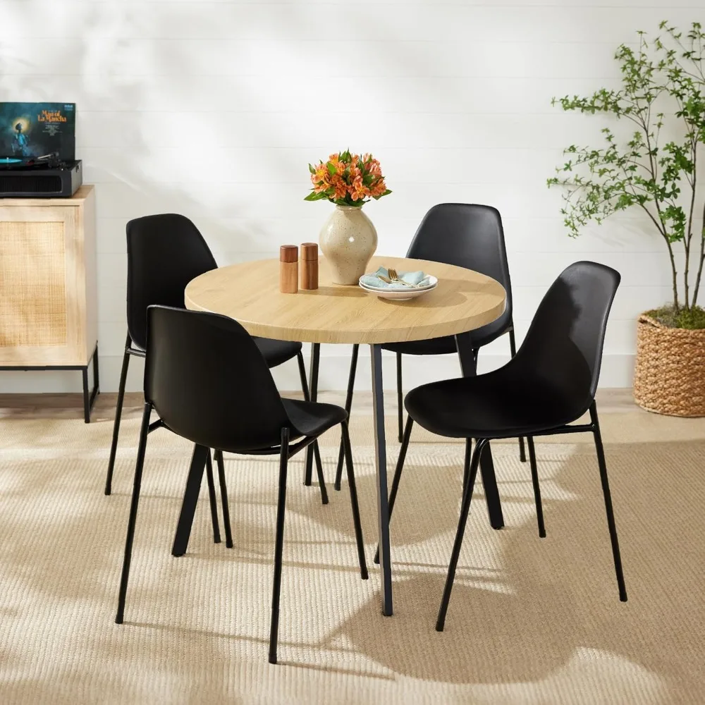 

Round Mid-Century Modern 35.5in Dining Table, Space-Saving Dinette for Home, Kitchen, Apartment w/Steel Legs - Natural
