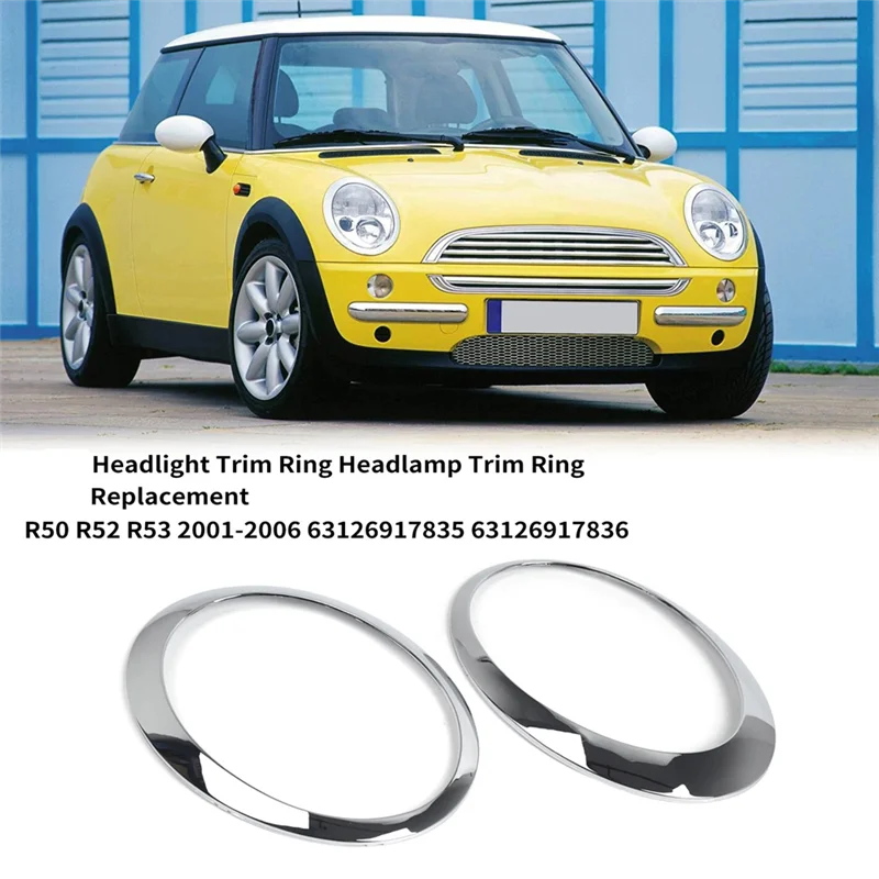 Headlight Trim Ring Headlamp Chrome Frame for BMW Mini Cooper R50 R52 R53 2001-2006