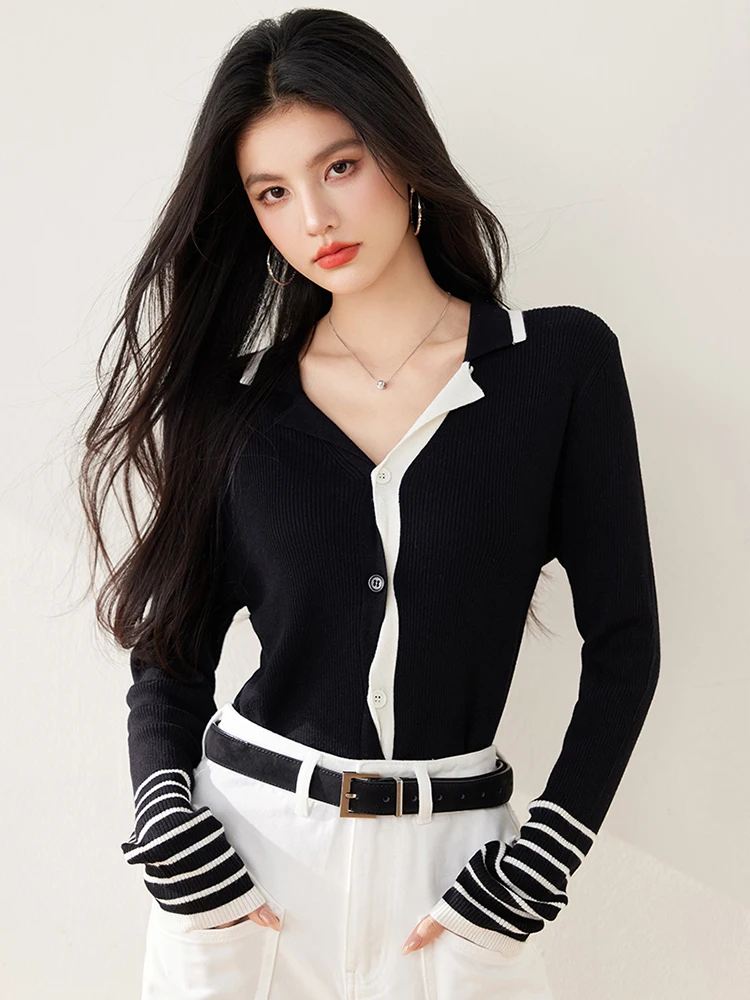 Wiosna 2023 nowych kobiet Slim Fit z długim rękawem topy niszowy projekt sweter sweter moda Casual top z dzianiny