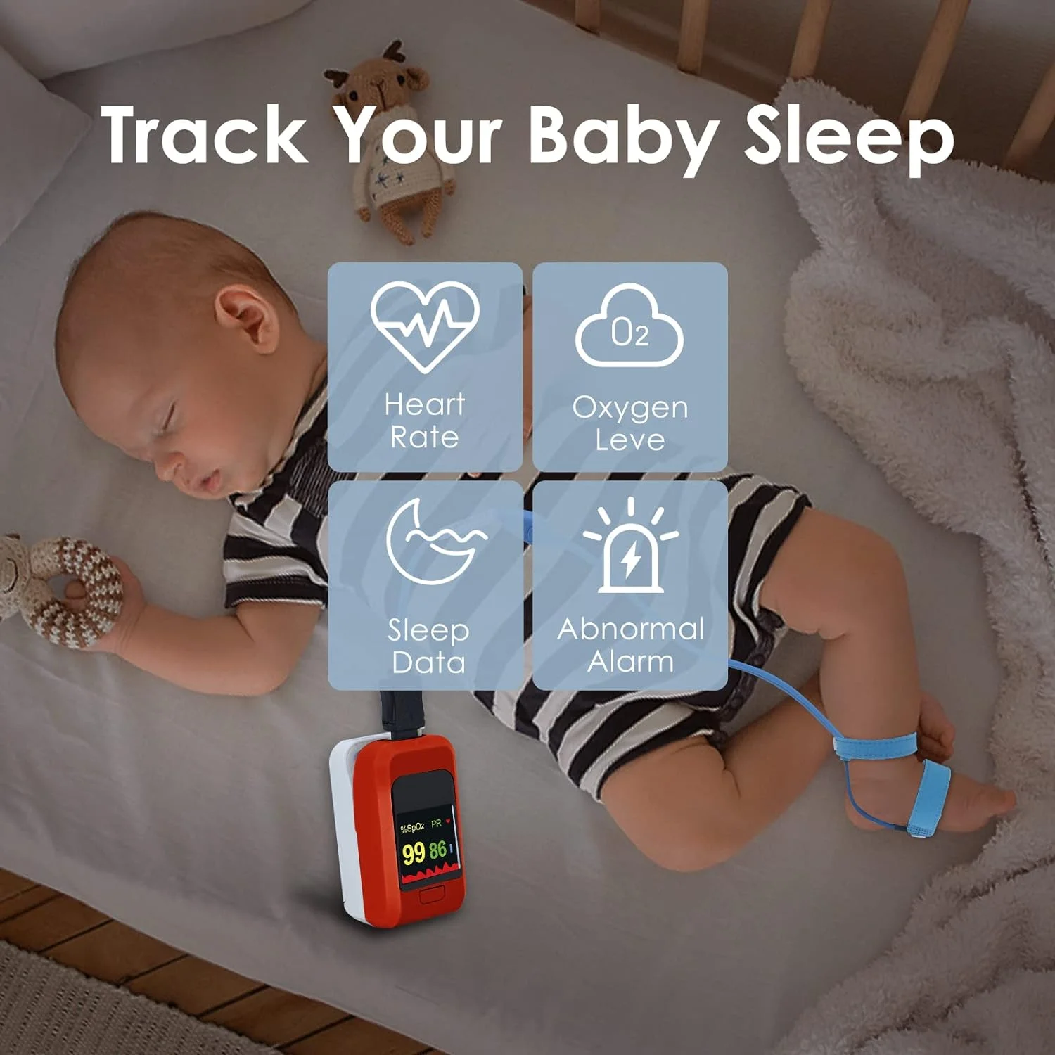 Viatom PC60NW Baby Oxygen Monitor with Bluetooth App Tracks Baby\'s Heart Rate Oxygen Level Baby Sleep Monitor Pulse Oximeter