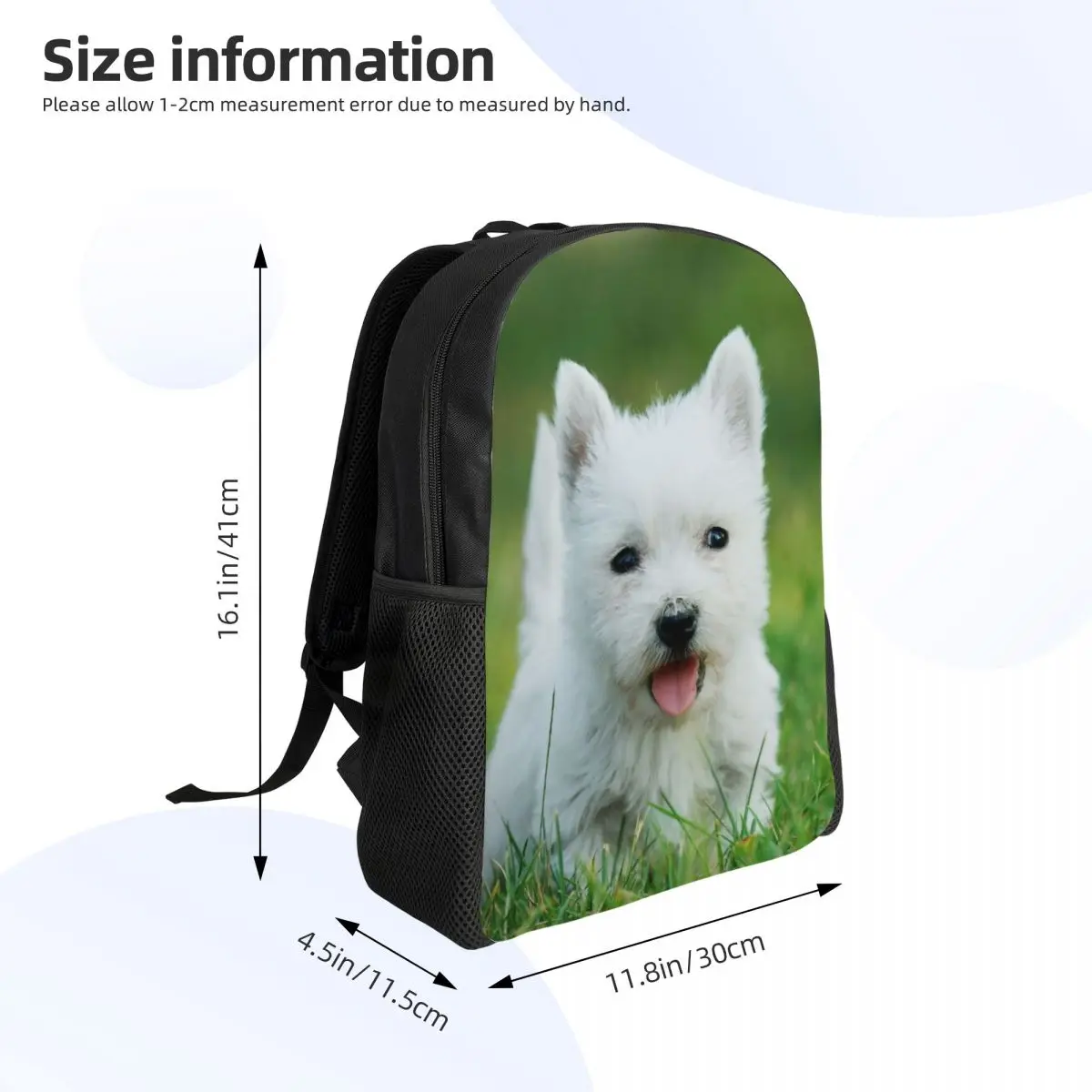 West Highland White Terrier Puppy Backpacks for Boys Girls Westie College School Travel Bags Bookbag Fits 15 Inch Laptop