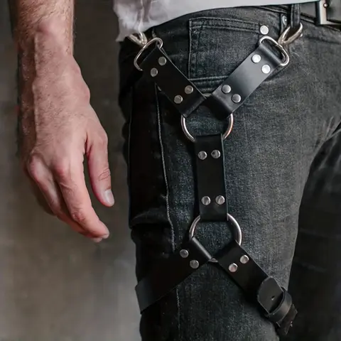 Leather Body Harness for Men Adjustable Waist and Thigh Straps Gothic Punk Style