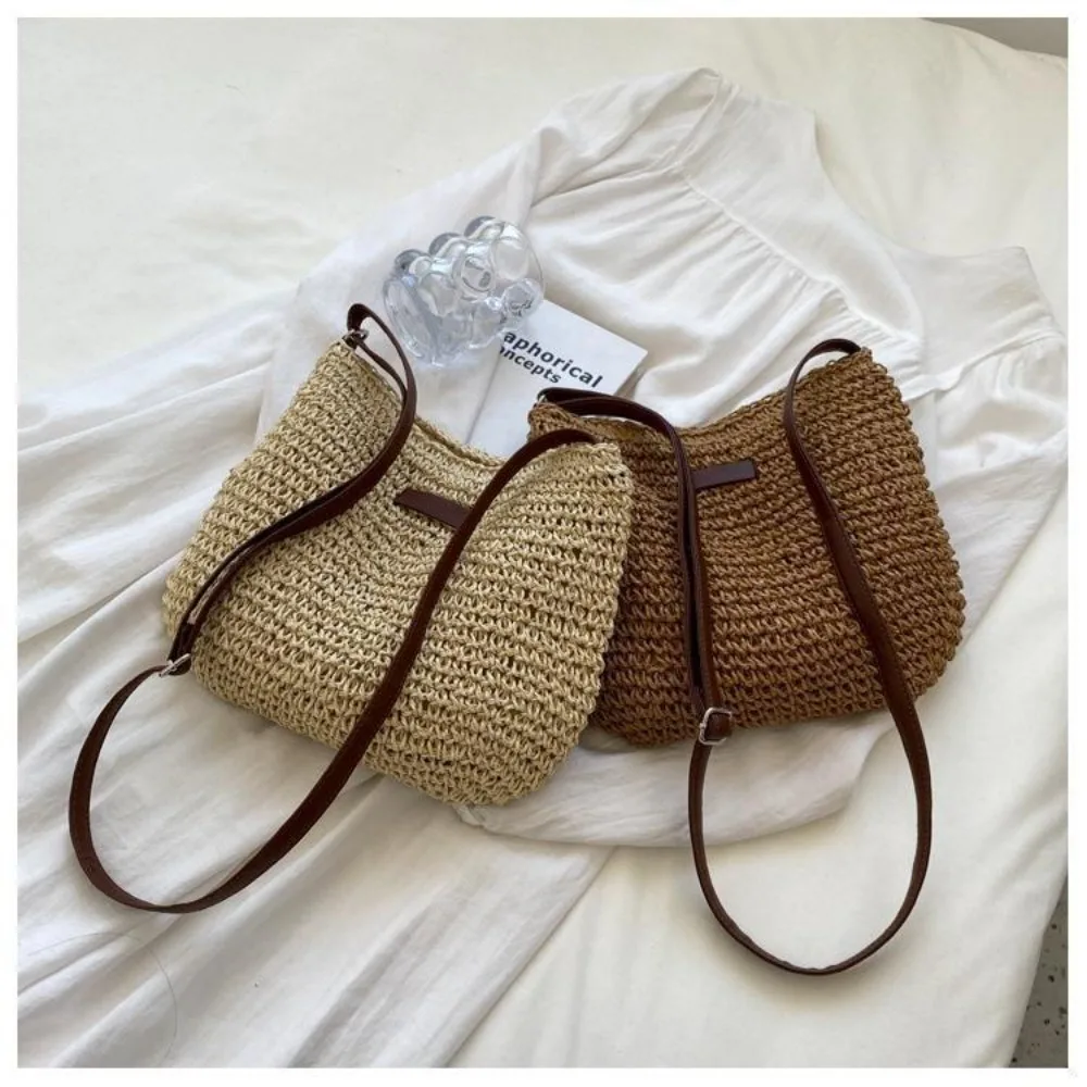 Travel Handbags Women Straw Knitted Purses Straw Woven Bag Shoulder Bags Handbag Beach Bag