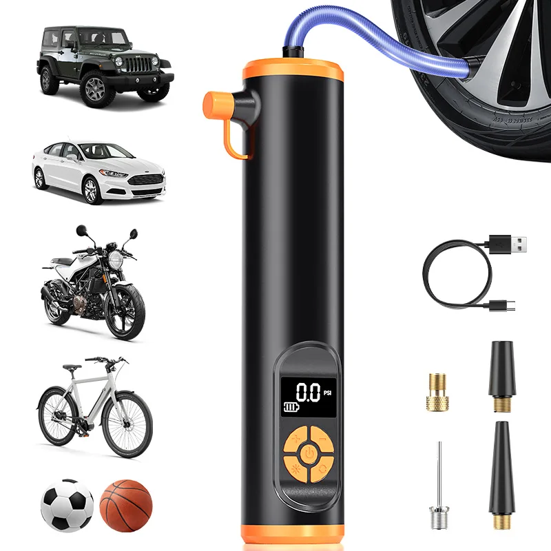 

Портативный воздушный компрессор для шин 150 фунтов на квадратный дюйм, беспроводной велосипедный насос для автомобиля, мотоцикла, велосипеда с манометром, светодиодной подсветкой и автомобильными аксессуарами