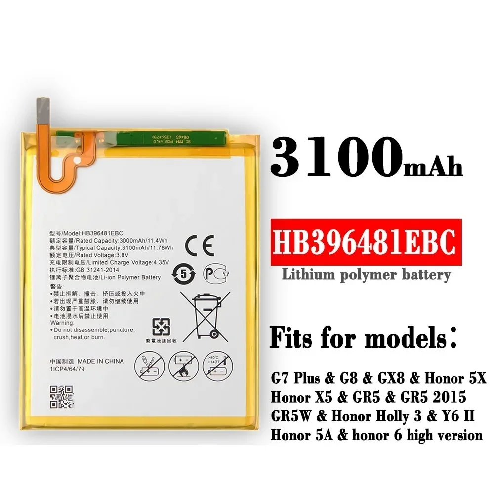 High Quality HB396481EBC Rechargeable Battery For Huawei Honor 5A 5X Holly 3 Y6 II CAM-L03 L23 L21 G7 PLUS G8 GX8 3100mAh +Tools