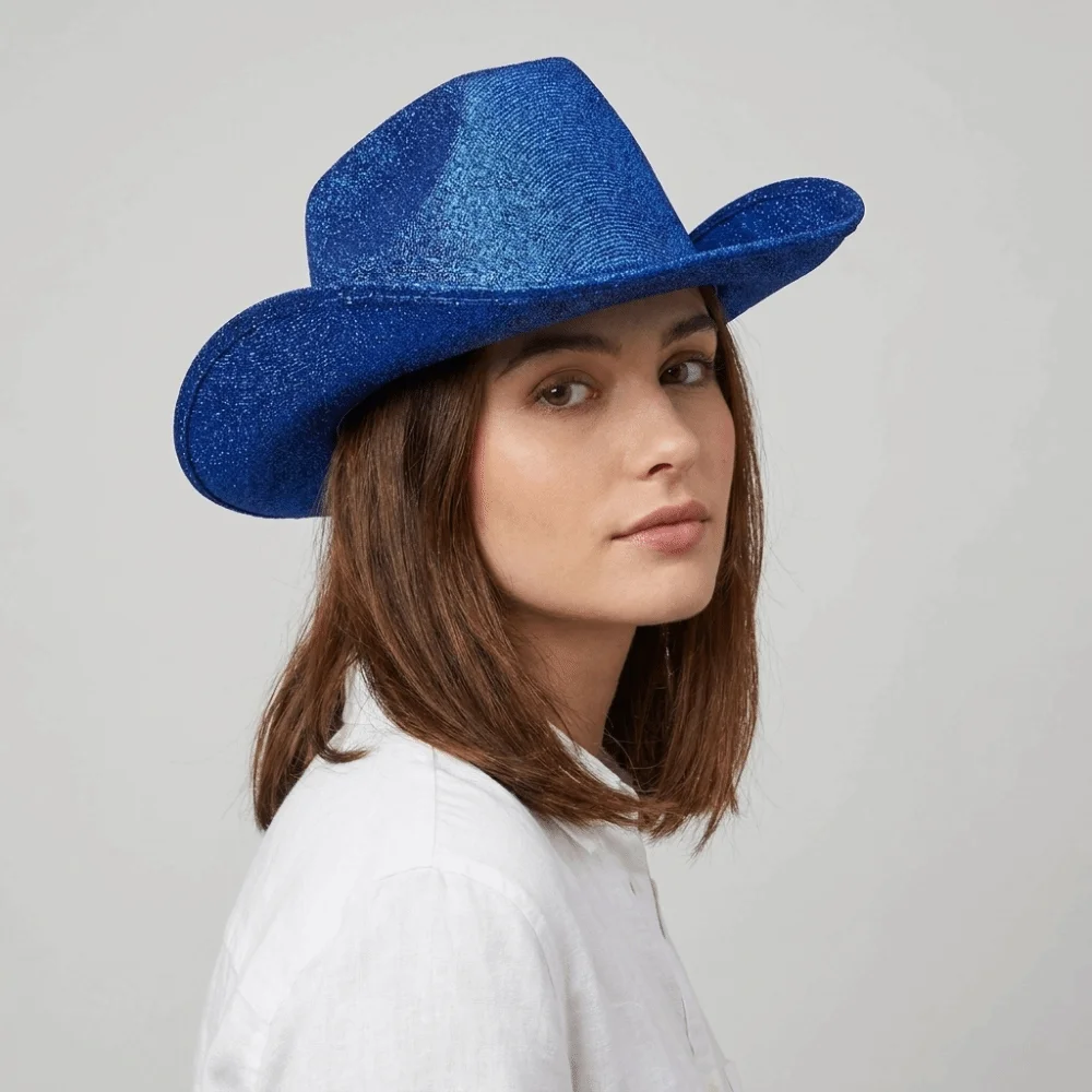 Retro Solid Color Bowler Hat Glitter Pink Fedoras Hat Western Cowboy Hat Jazz Hat Shimmering Cowgirl Hat Women view 4