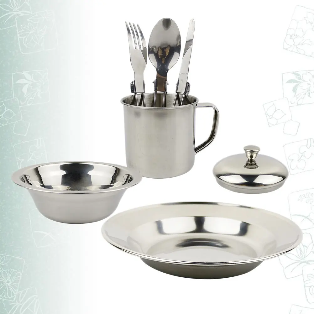 

1Set Stainless Steel Picnic Cookware Set Portable Camping Tableware Kit Durable Lightweight Outdoor Cooking Supplies