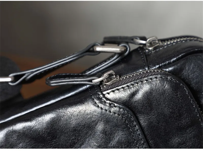 Casual vintage natural genuine leather men's black shoulder bag simple daily pleated luxury real cowhide small messenger bag
