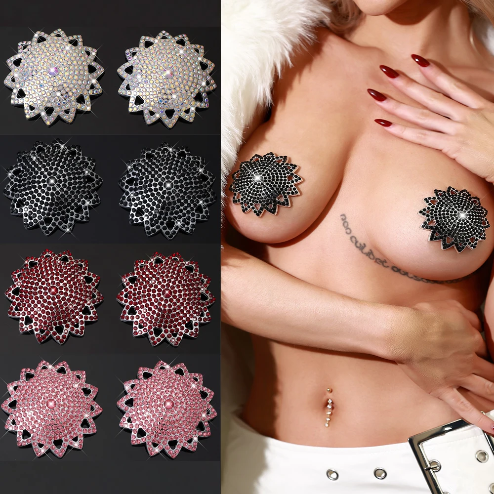 

Women 1 Pair Resin Rhinestone Nipple Covers New Sexy Nipple Pasties Breast Protector Self Adhesive Reusable Wear Nipple Stickers