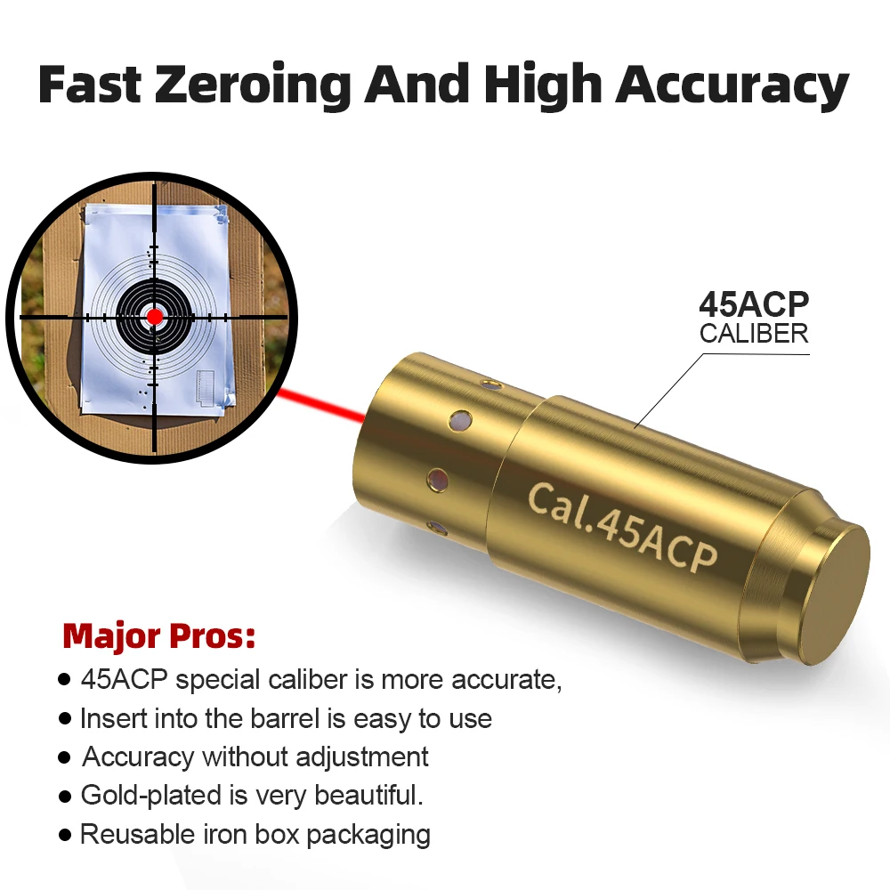 45APC Optics Cartridge Red Dot Laser Bore Brass 9MM Bore Boresighter For Pistol Rifle Scope Hunting Accessories 6 Batte