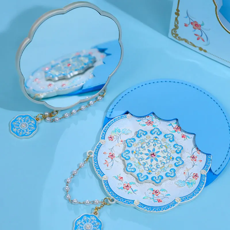 궁전 스타일 금속 화장 거울 정교한 앤티크 소형 휴대용 메이크업 거울 궁전 박물관 문화 및 창작 선물