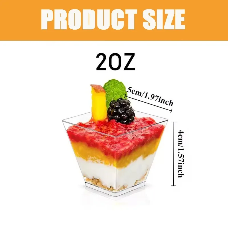 50/100PCS Disposable Transparent Plastic Trapezoidal Cup Party DIY Dessert Cup Wedding Pastry Fruit Ice Cream Container