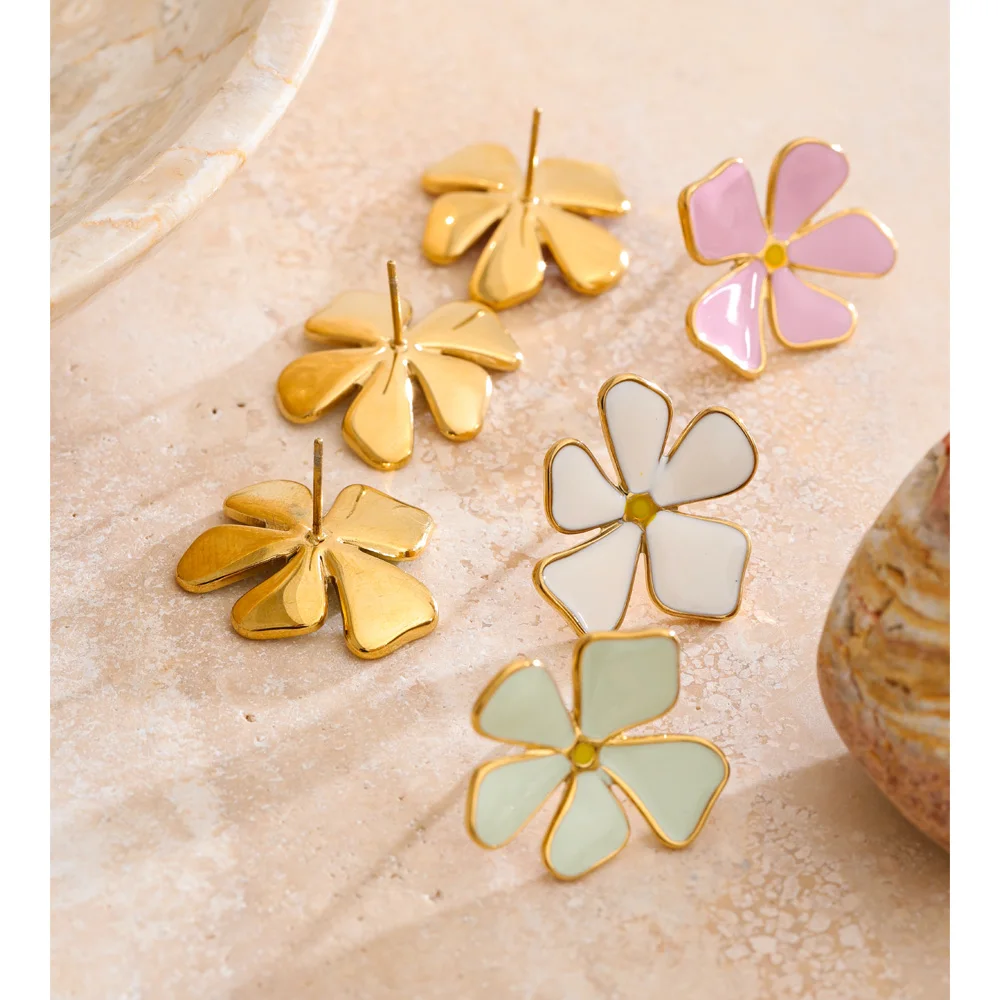 Yhpup 2026 New Arrival Candy Sweet Flower Stud Earrings Stainless Steel Y2K Popular Waterproof Cute Jewelry White Pink Green