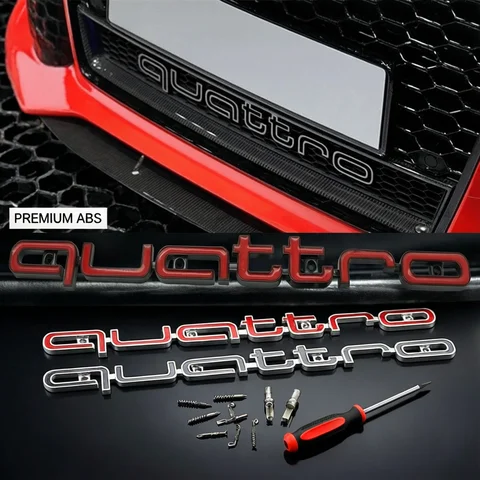 Quattro Emblem 3D ABS Car Front Grille Emblem For Audi A3 A4 A5 A6 A6L A7 A8 Q3 Q5 Q7 S3 S4 S5 RS3 RS4 RS6 Badge Accessories