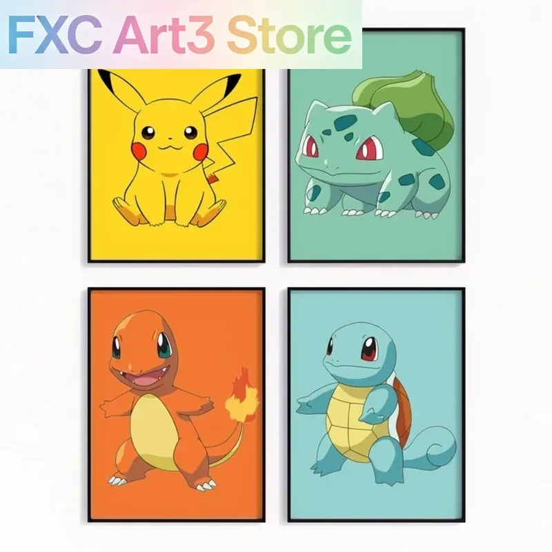Rahmenloses Cartoon-Anime-Poster Pokemon Pokémon Pikachu Aquarell-Kunst Kinderzimmer-Dekoration Wandbehang Gemälde Kindergeschenk