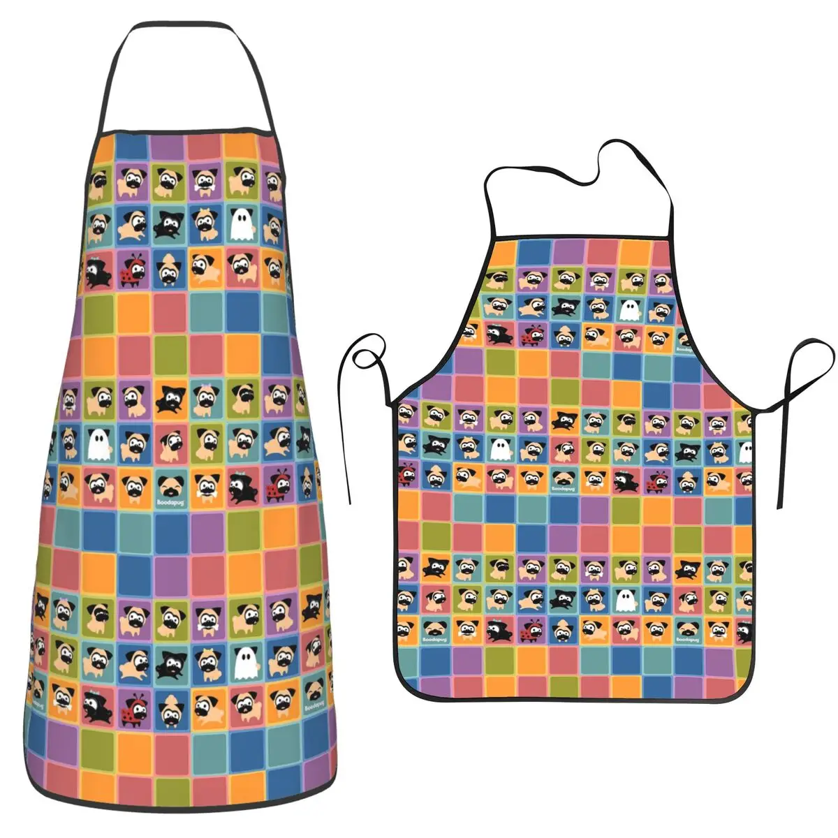 Pug Dog Tugg Color Block Designs Aprons Chef Cooking Tablier Waterproof Bib Kitchen Cleaning Pinafore for Women Men Painting