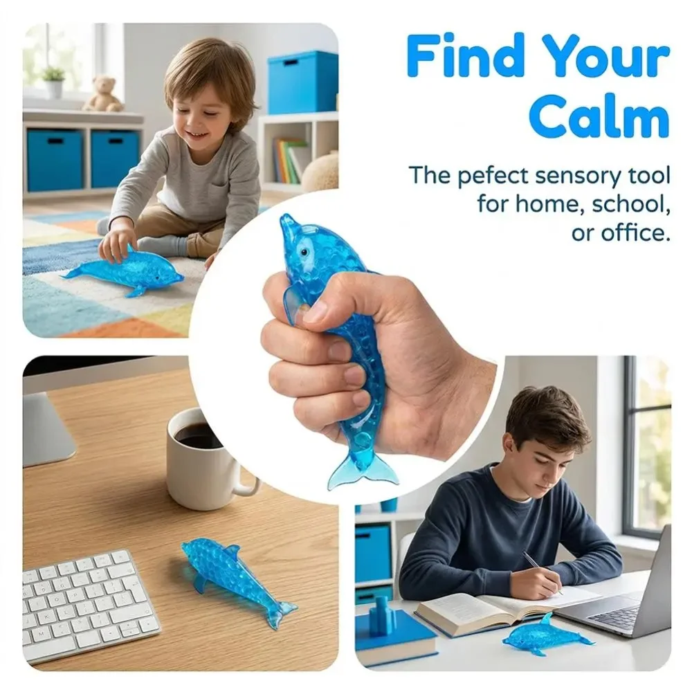 Quetschbarer Hai-Delfin-Stressball, dehnbares Quetschspielzeug, weiches sensorisches Fidget-Spielzeug für Kinder und Erwachsene, Angstlinderung, Schreibtischdekoration, Geschenk – Detail 3
