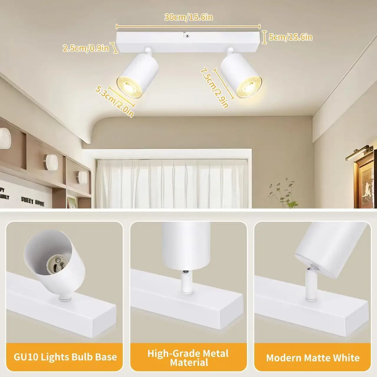 1PCS Modern LED Ceiling Light , 2 Lights GU10 Wall Light Black - Energy Saving, Living Room, Bedroom, Kitchen, Easy Installation
