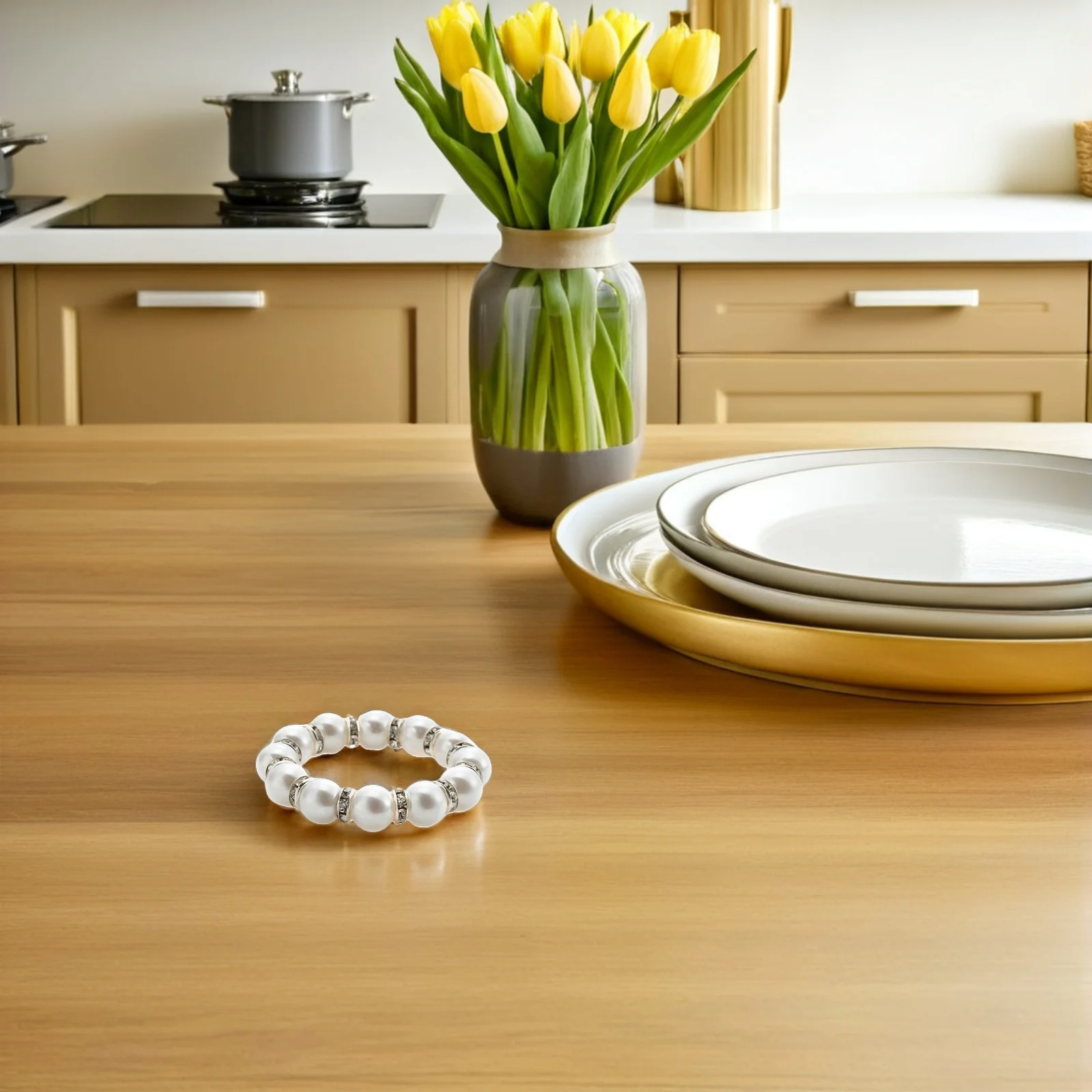 

15Pcs Imitation Pearl Napkin Buckles Handcrafted Beaded Design Formal Dining Decor for Banquet Wedding Celebration Events