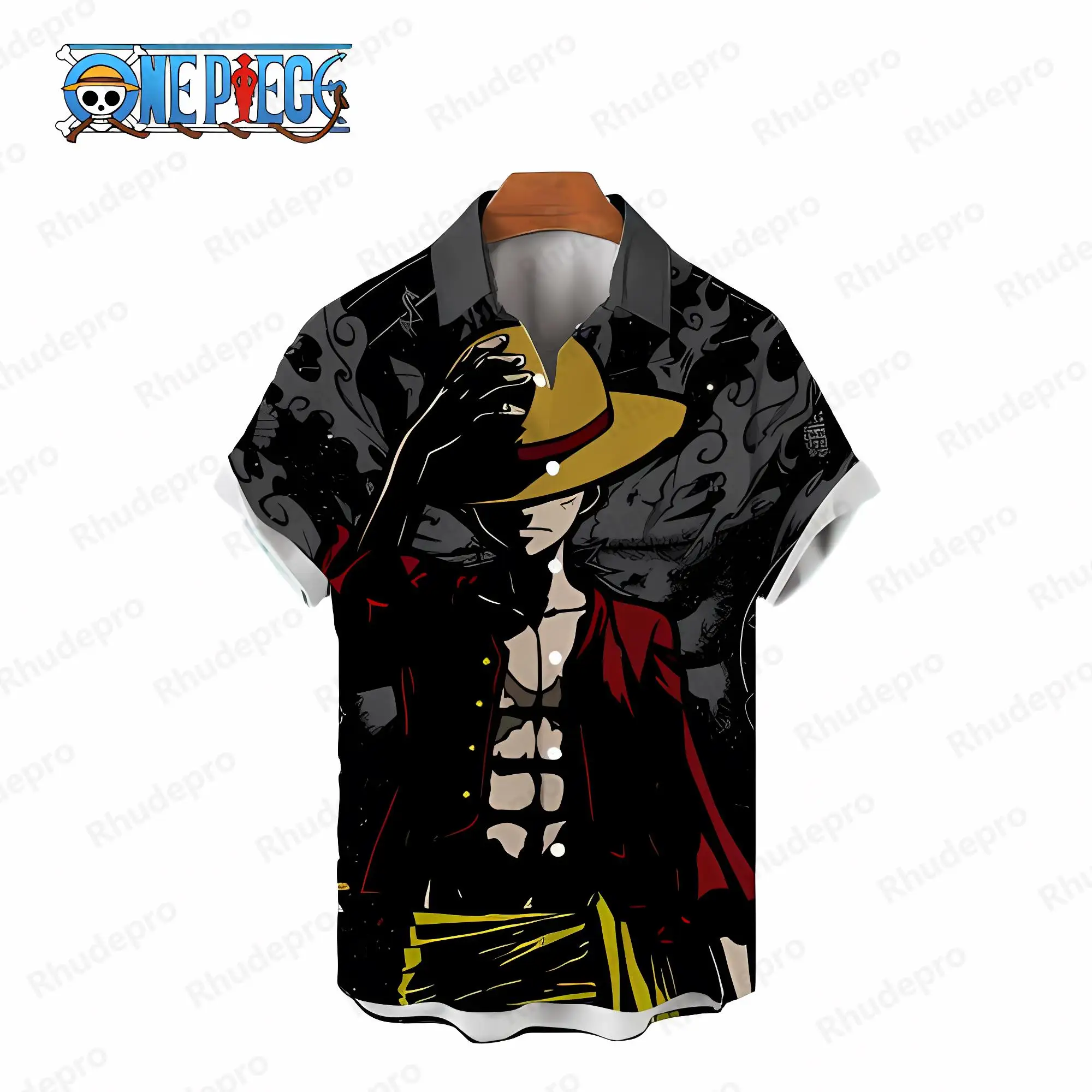 2024 Monkey D Luffy Blouse Summer Men\'s Shirts Tops Oversized One Piece Blouses Beach Social Shirt Anime Elegant Short Sleeve