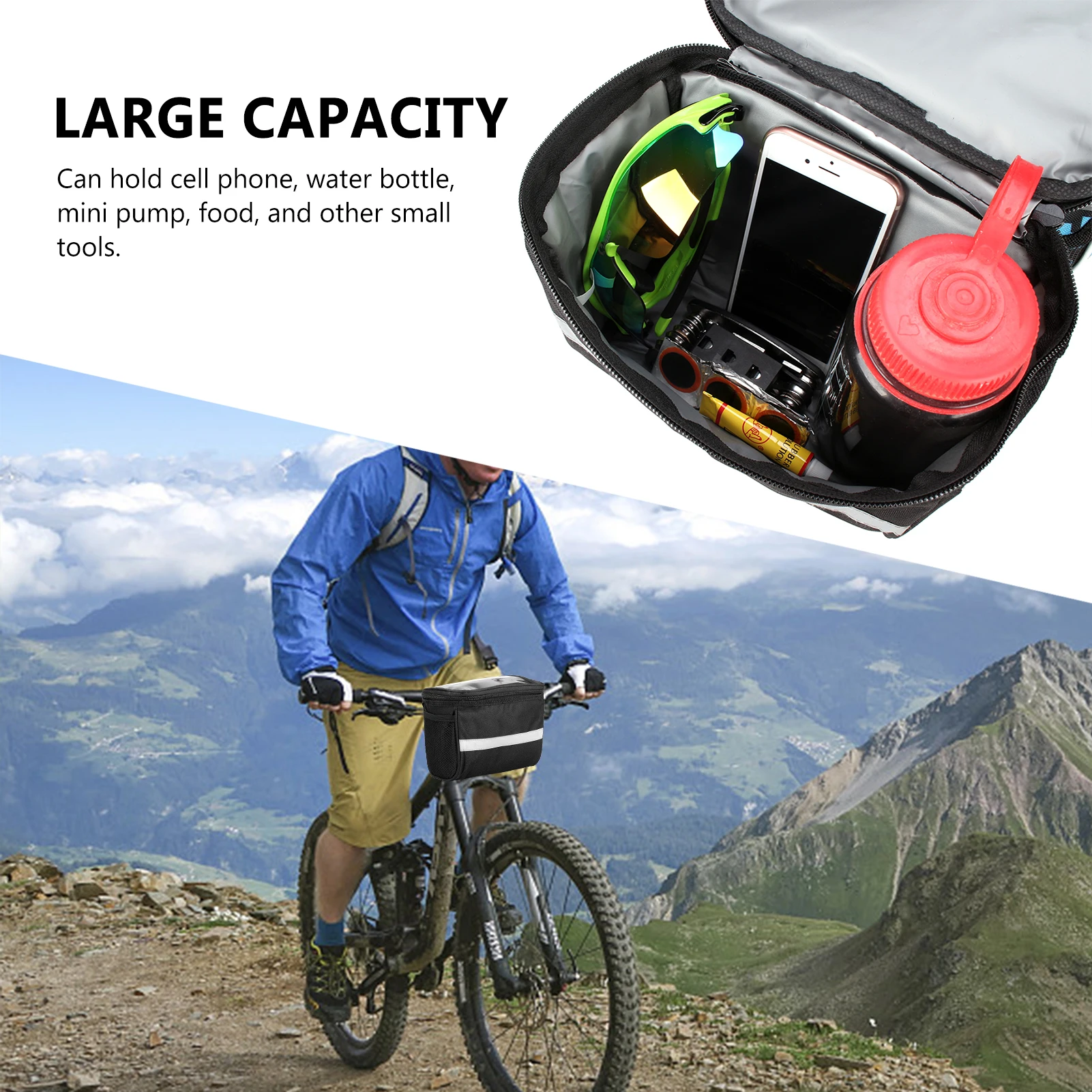 Cycle Bike Bicycle Insulated Front Bag MTB Bike Handlebar Bag Basket Pannier Cooler Bag with Reflective Strip 600D