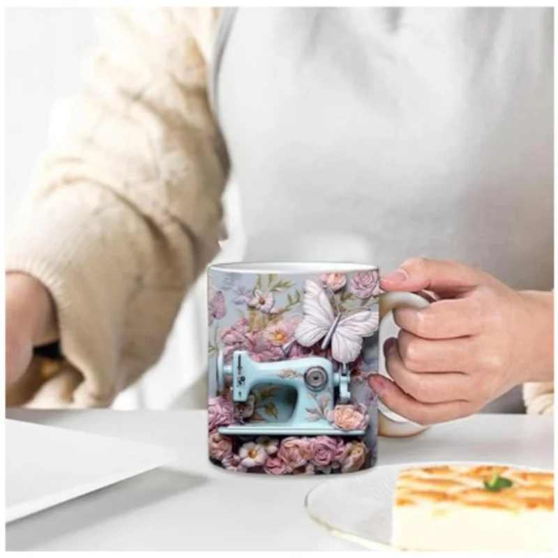 3D Flat Sewing Machine Painted Mug Ceramic Mug Creative Space Design Tea Milk Mugs Birthday Christmas Gifts for Sewing Lovers