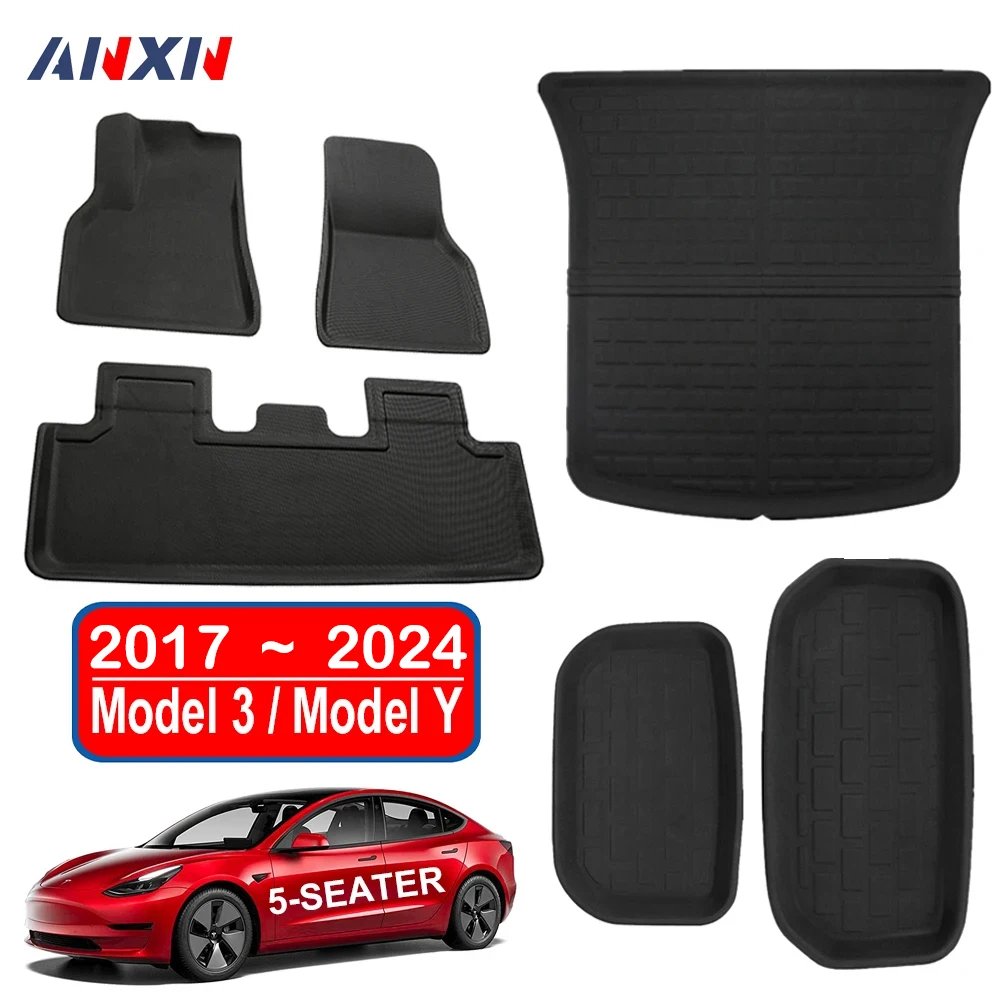 

All-Weather Anti-Slip Waterproof XPE Floor Mats for 2021 2022 2023 Tesla Model 3 Y 2024 5-Seat Trunk Mat Cargo Liner Accessories