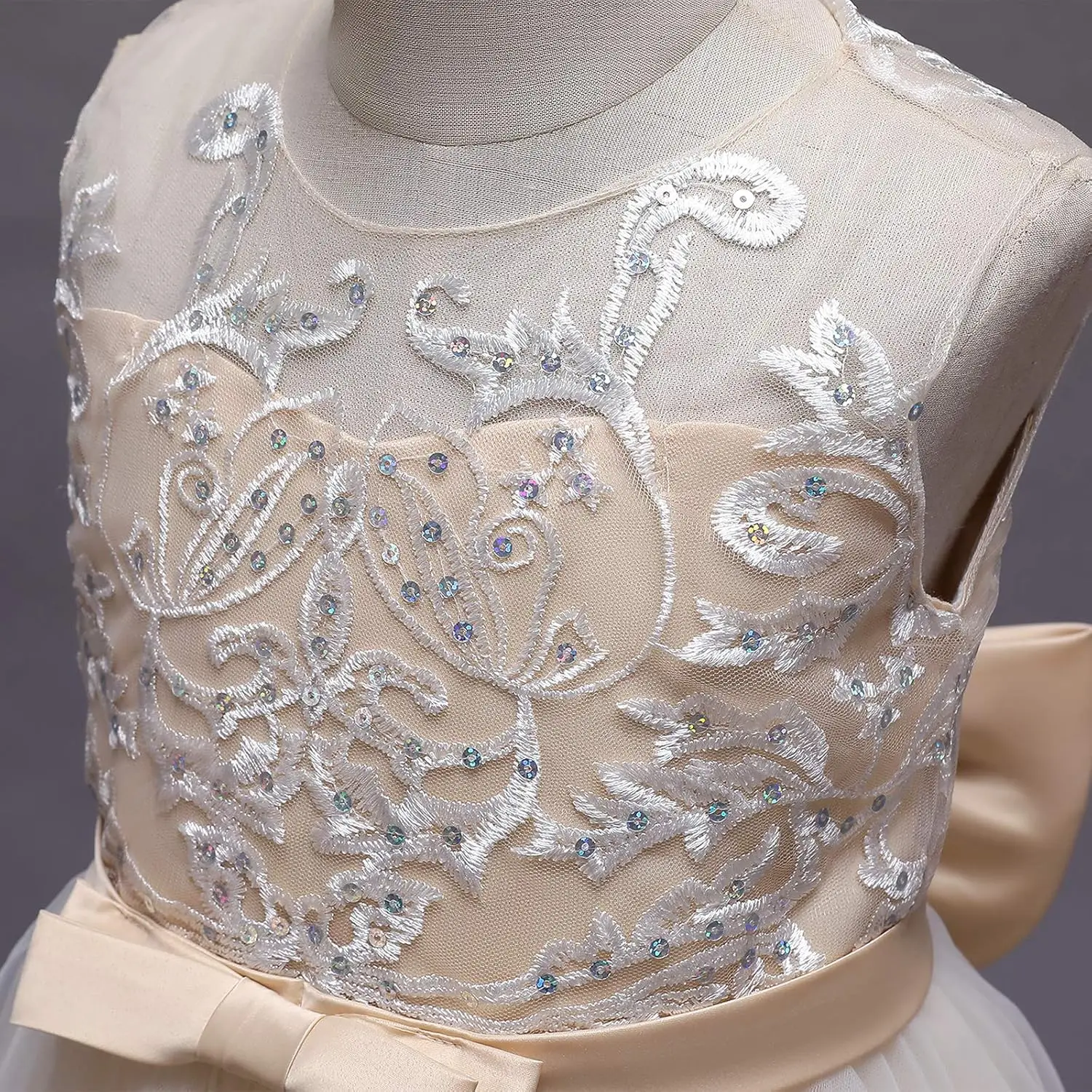 Flower Girl Lace Dress Children's Wedding Bridesmaid Party Formal Dress,Princess Communion Chiffon Bow Dress,BirthdayParty Dress