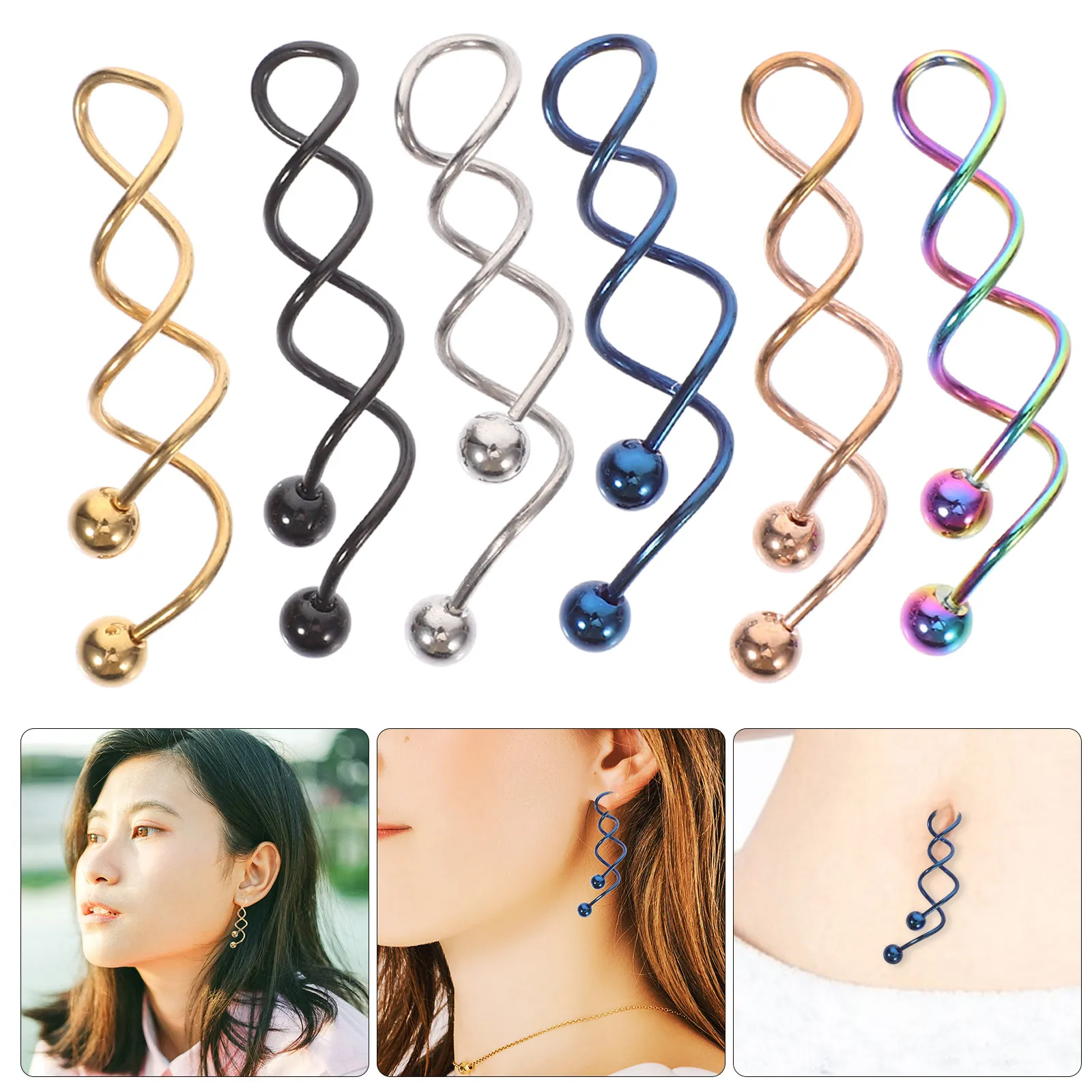 6Pcs Twisted Thread Earcuffs Creative Ear Danglers Decorative Jewelry for Women Party Daily Fashion Accessory
