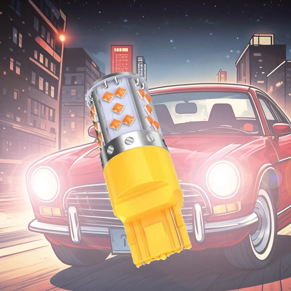 

2 шт. желтый T20 7440 W21W 1156 Ba15s 1157 3030 SMD WY21W Автомобильный светодиодный фонарь указателя поворота стоп-сигнал Canbus без ошибок без гипервспышки