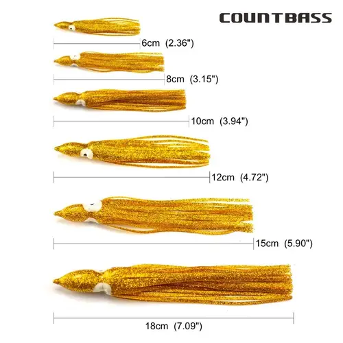 Imagen 2 del producto Countbass 30 Uds faldas de calamar curricán 2,5 ""3"" 4 ""5"" 6 ""7"", 6cm 8cm 10cm 12cm 15cm 18cm señuelos de pulpo suaves cola de pesca de atún