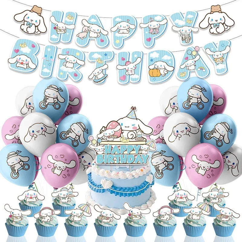 Cinnamoroll Cartoon Anime Theme Disposable Party Supplies Children's Birthday Banners Cake Toppers Balloons Party Decoration Set