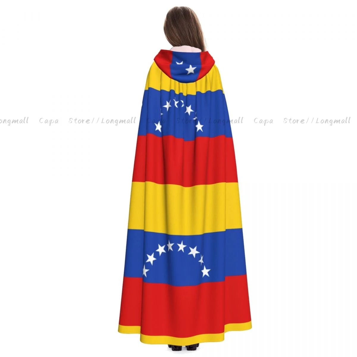 Venezuelan Flag Hooded Cloak Coat Halloween Cosplay Costume Vampire Devil Wizard Cape Gown Party