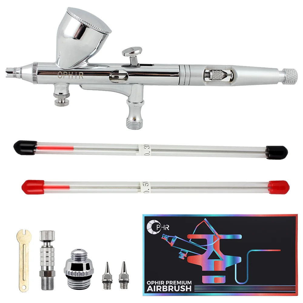 

OPHIR 3 Tips Pro Gravity Dual Action Airbrush Kit for Model Hobby Cake Decoration/Makeup/Nail Art/Tanning Auto Spray Gun_AC070