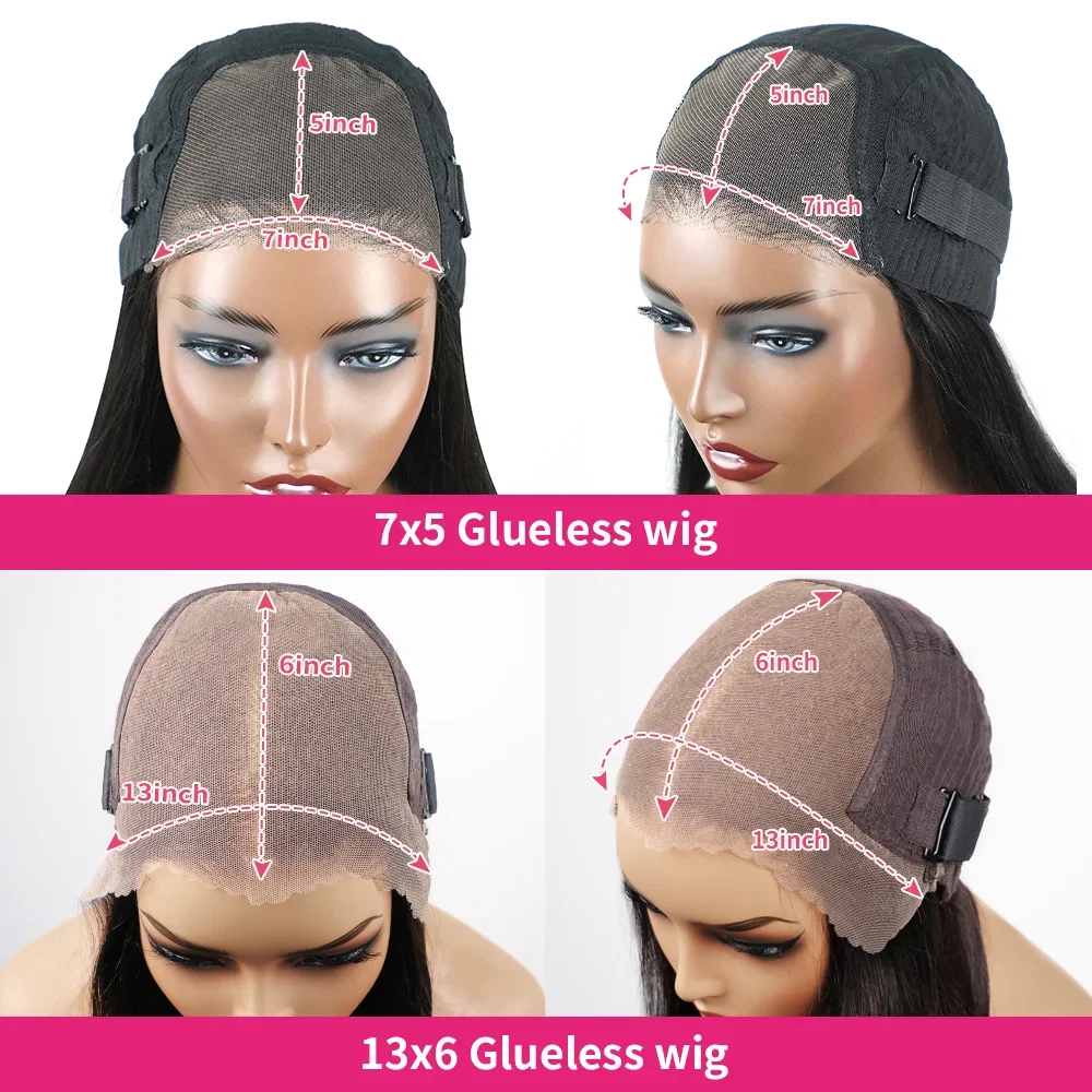 13x6 Wear Go Glueless Wig Silky Straight HD Lace Glueless Wig Human Hair Pre Bleached Knots Wig 7x5 HD Glueless Wigs Pre plucked image 6