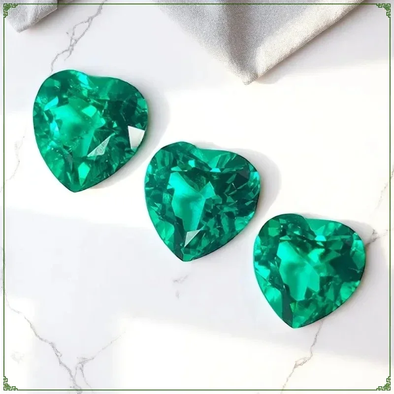 M-Lab Grown Colombian Emerald Stone Hydrothermal Hand-cutting Heart Cut Synthetic Emerald Stone with Certificate