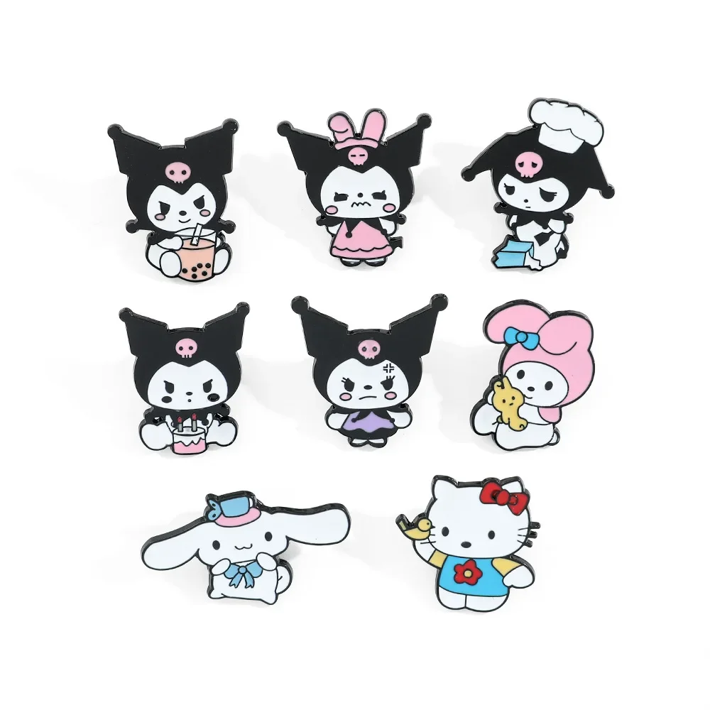 8 Pcs Sanrio Hello Kitty Brooch Angry Princess Kulomi Melody Lapel Pin Fashion Cinnamon Metal Badge Backpack Clothing Jewelry