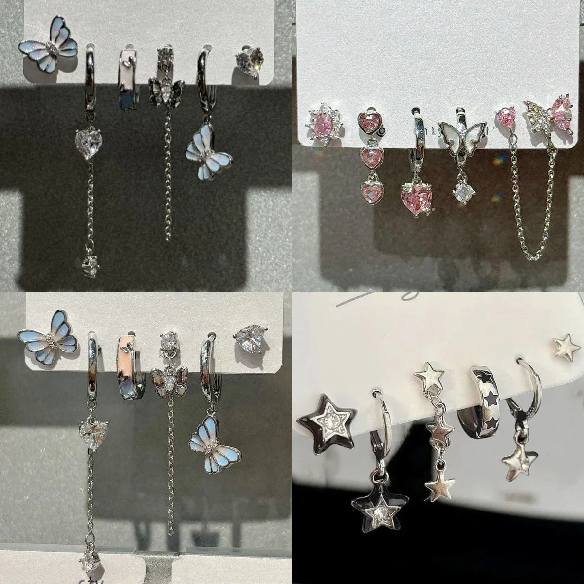 

6pcs/Set Gothic Punk Crystal Star Moon Pendant Earring Set Women Vintage Stud Aesthetic Grunge Trendy Y2K Jewelry Accessories
