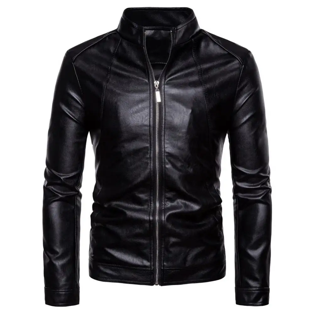 Windproof Solid Color Jacket Winter Jacket Men\'s Slim Fashion Motorcycle Winter Jackets chaqueta hombre Black Leather kurtka sko