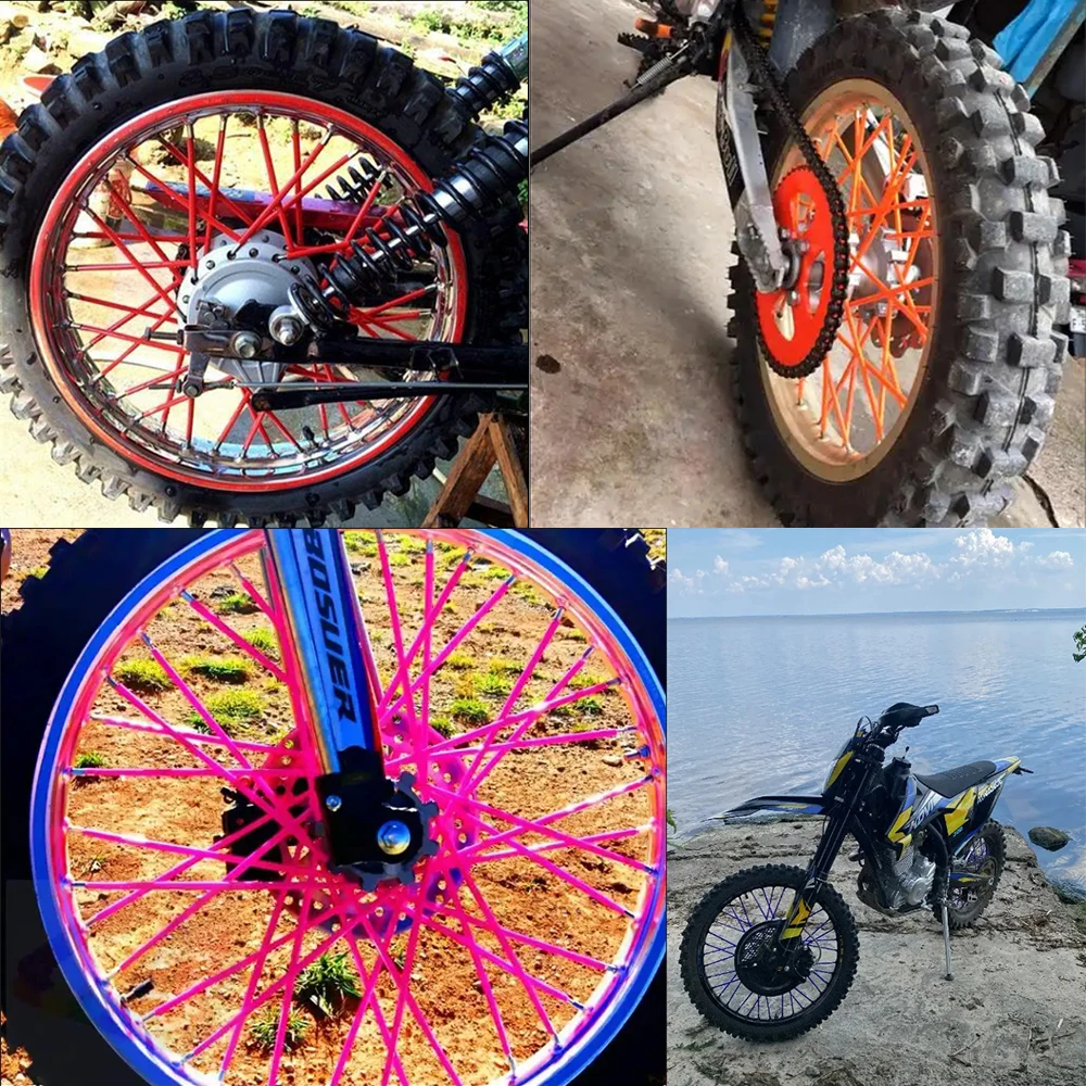 Motorcycle 72Pcs 24CM Wheel Rim Spoke Wrap Kit Skin Cover Pipe For Motocross Dirt Pit Bike Enduro Bicycle ool Accessories