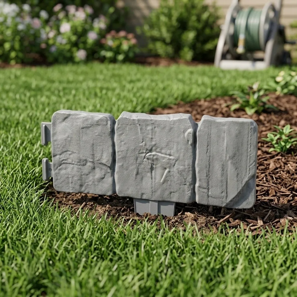 For Outdoor Garden Decor White Faux Stone Fence Interlocking Landscape Panels Resilient Polypropylene Material