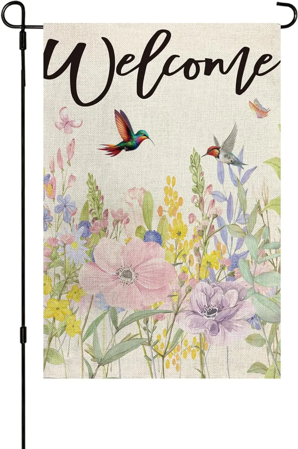 Welcome Hummingbird Spring Flowers Seasonal Garden Flag 12x18 Inch Vertical Double Sided Holiday Party Yard Home Outdoor Dec AAS