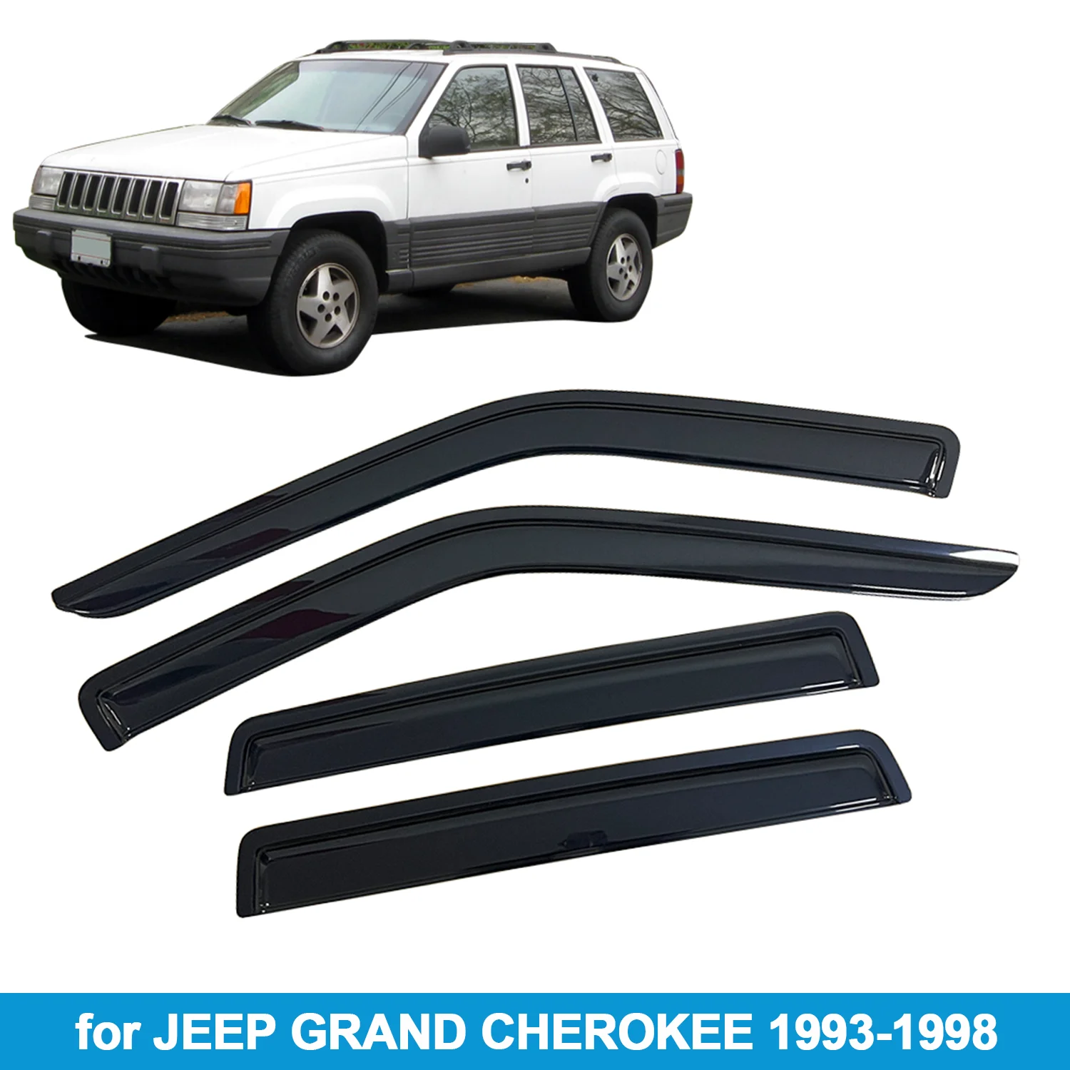 

Оконный козырек для JEEP GRAND CHEROKEE 1993-1998, защита от дождя, боковой дефлектор, защита от атмосферных воздействий, лента для наружного крепления