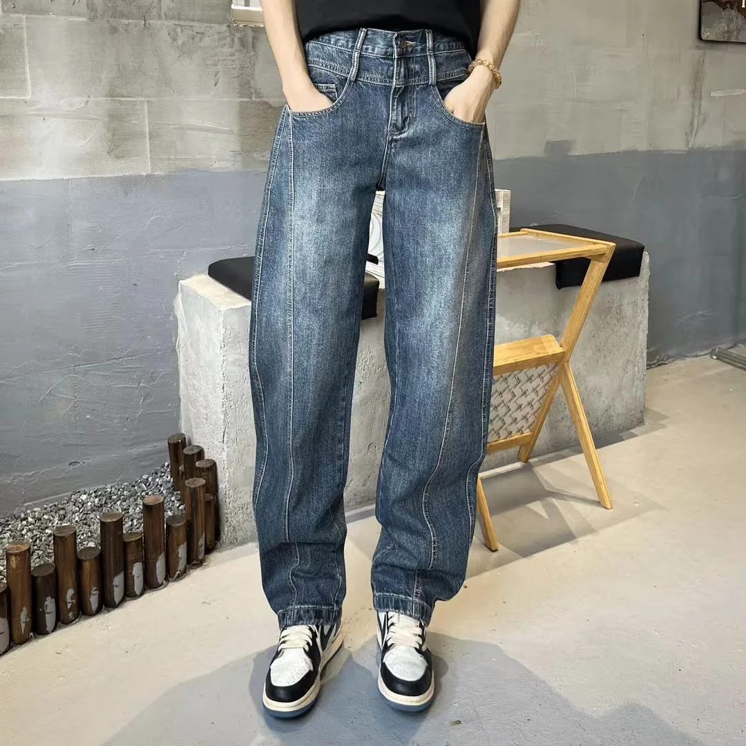 

Мужские джинсы Waed American Sle, винтажные, широкие, повседневные, свободного кроя, прямые, длинные брюки