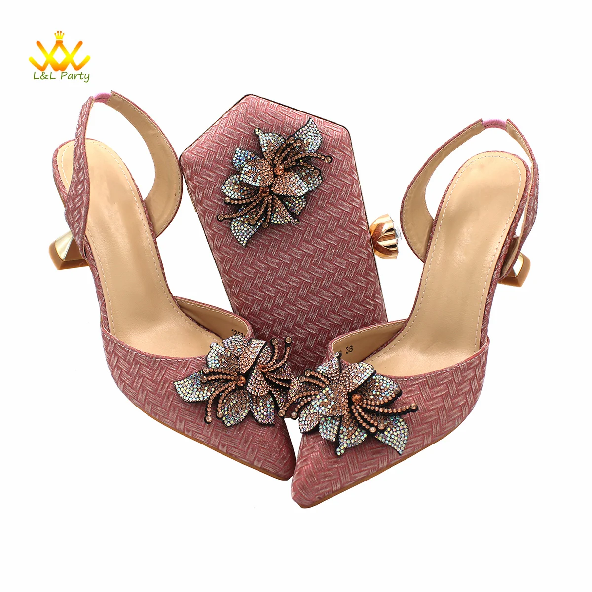 Watermelon Red Pointed Toe Comfortable Shoes Matching Bag Set For Nigerian Women Wedding Party Sandals