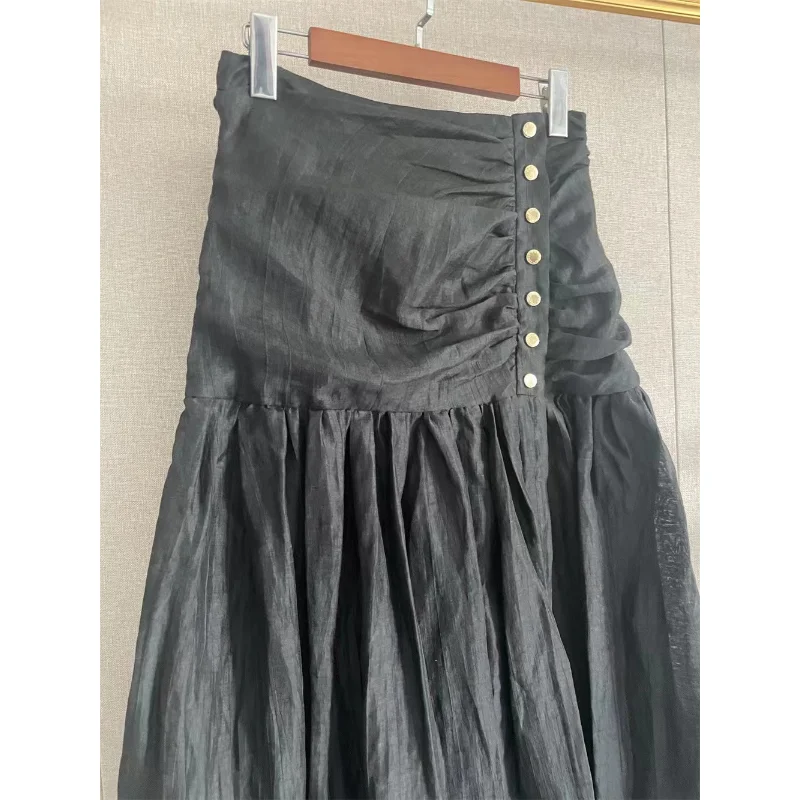 Women's High Waist Pleated Long Skirt, A Line, Long Design, Half Skirt, Brand, High Quality, Brand SAPYU, Spring, New, 2023