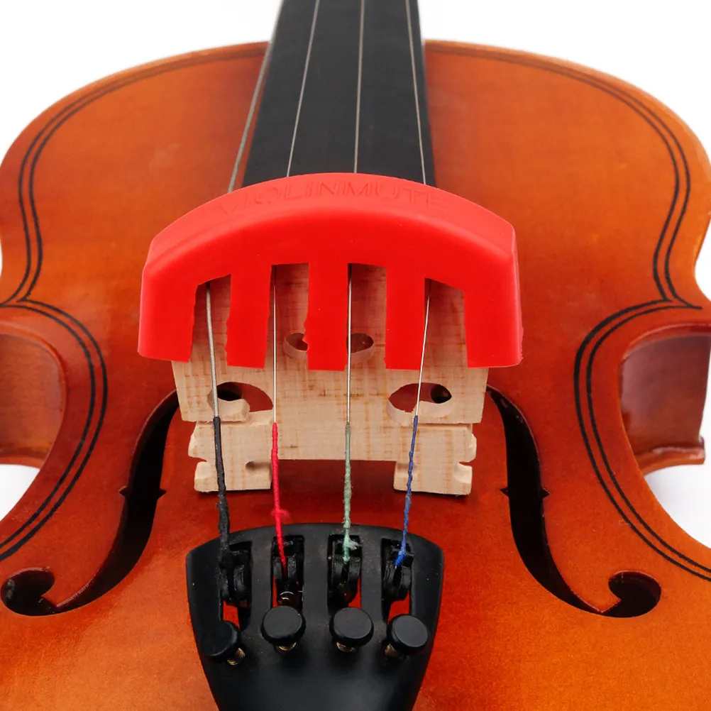 Rubber Violin Mute Heavy Metal Practice Protective Bridge Cover Reduce Sound Volume Maintain Acoustic Red