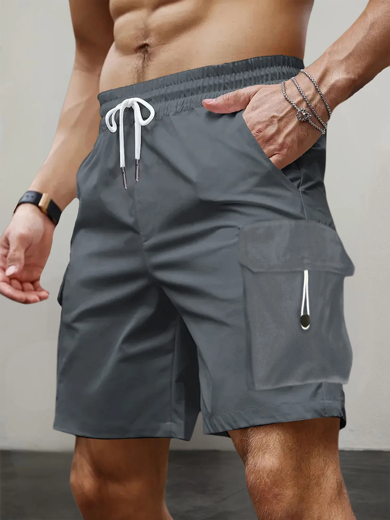 Summer Men's Cargo Shorts Fashion Casual Fitness Running Shorts Comfortable Elastic Waist Male Short Trousers Clothing