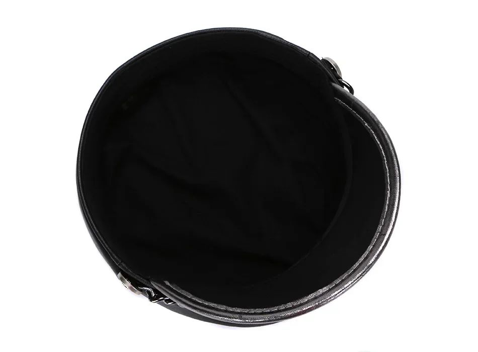 2025 frühling männer Echte Leder Armee Hut Männlich Flache Top Abzeichen Lokomotive Retro Military Caps Studenten Punk Kortikale Kette Gorra – Detail 12